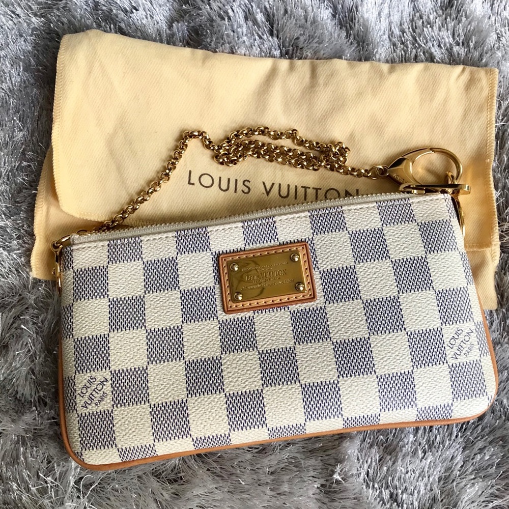 Louis Vuitton White and Gray Checkered Clutch